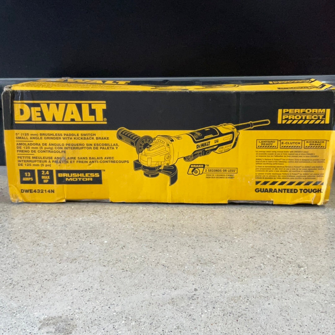 DeWALT DWE43214N 5 in. Brushless Paddle Switch Small Angle Grinder with Kickback Brake, No Lock-On