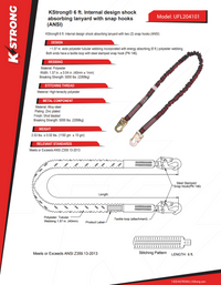 Load image into Gallery viewer, KStrong® 6 ft. Internal design shock absorbing lanyard with snap hooks (ANSI)
