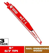Load image into Gallery viewer, DIABLO 9 in. 5/7 TPI Demo Demon Carbide Reciprocating Saw Blades for Nail-Embedded Wood Cutting (3-Pack)
