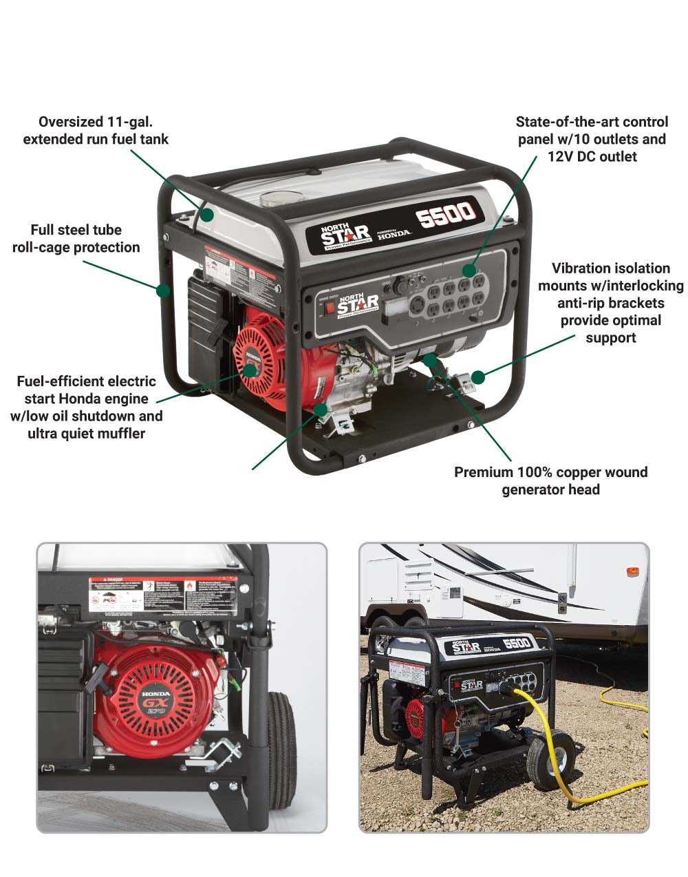 NorthStar 165601 Generator | 5,500 Surge Watts | 4,500 Rated Watts | Recoil Start With Wheel Kit