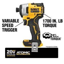 DEWALT DCF809B Atomic 20V Max Brushless Cordless Compact 1/4 In. Impact Driver (Tool Only)