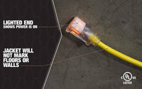 Load image into Gallery viewer, Southwire 12/3 SJTW Heavy Duty 3 Prong Extension Cords With Lighted Ends
